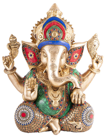 Ganesha Messing mit Steinkunst, 30 cm – Seelenecho
