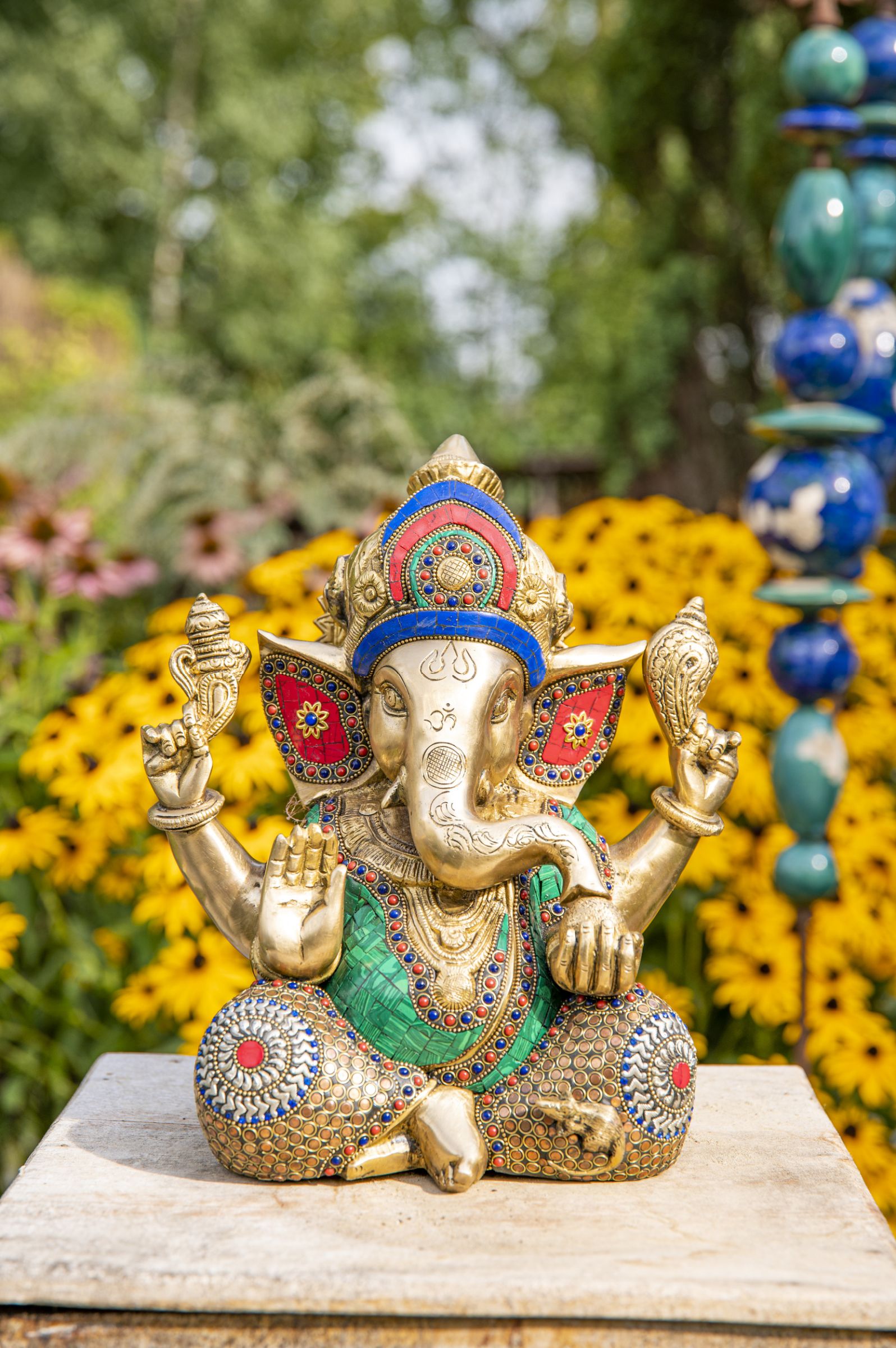 Ganesha Messing mit Steinkunst, 30 cm – Ansicht 2