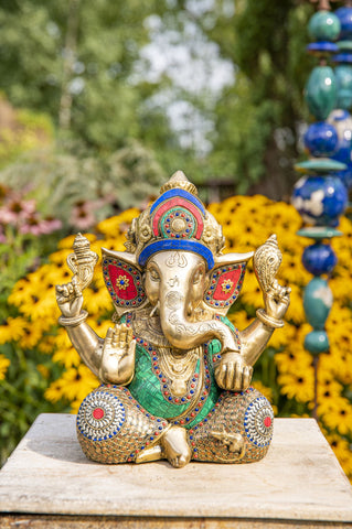 Ganesha Messing mit Steinkunst, 30 cm – Ansicht 2