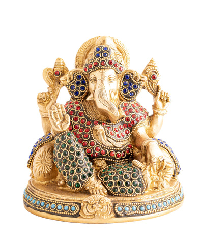 Ganesha hochwertig mit Kristallsteinen, Messing – Seelenecho