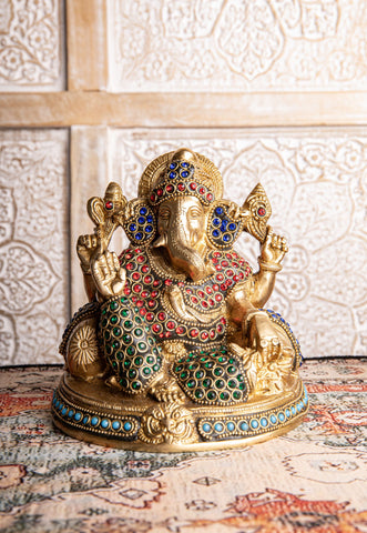 Ganesha hochwertig mit Kristallsteinen, Messing – Ansicht 2