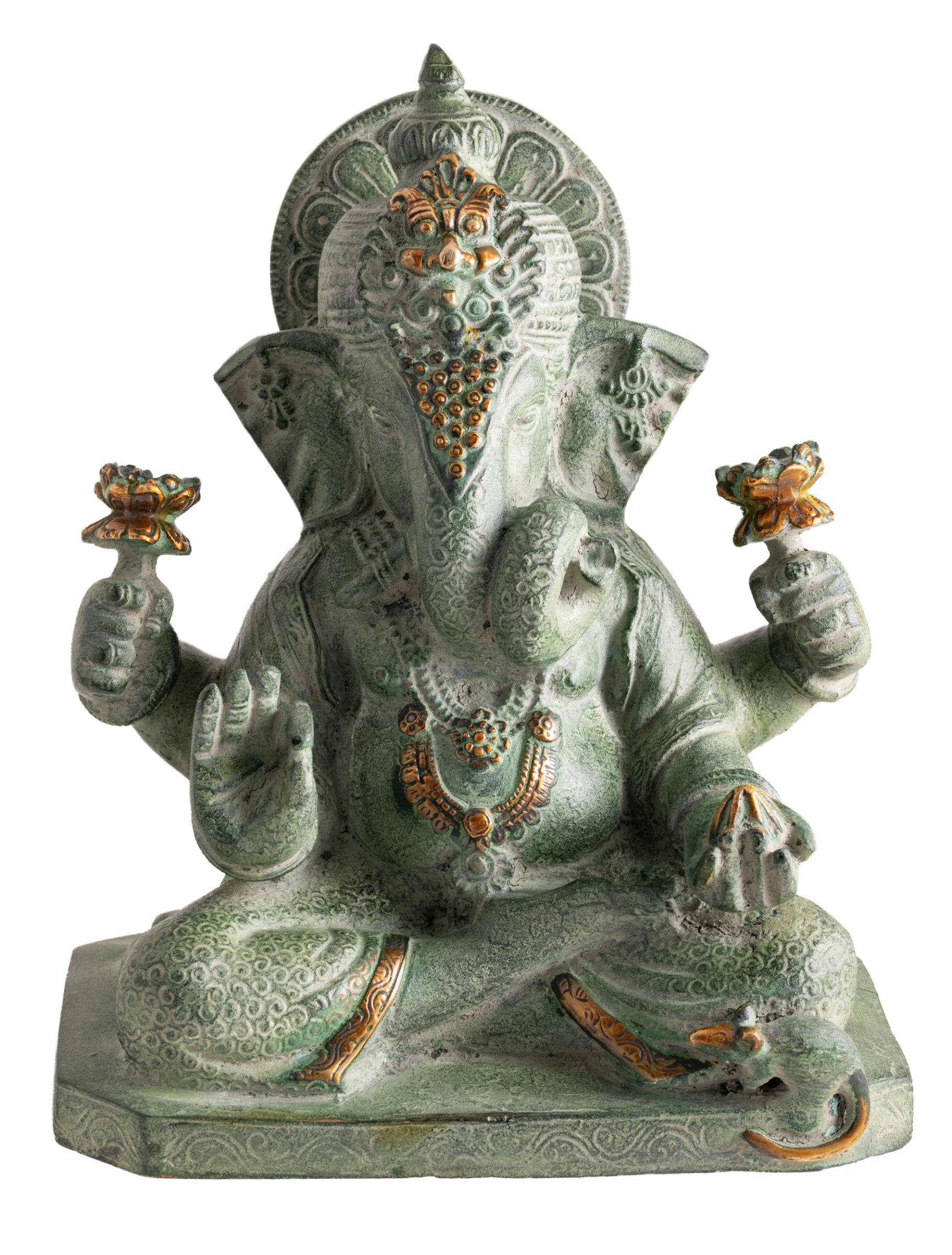 Ganesh antik Grün mit Gold Finish – Seelenecho