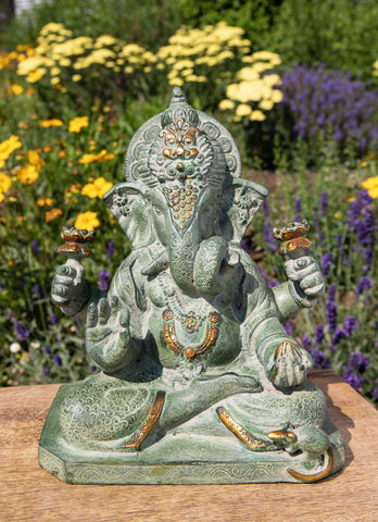 Ganesh antik Grün mit Gold Finish – Ansicht 2