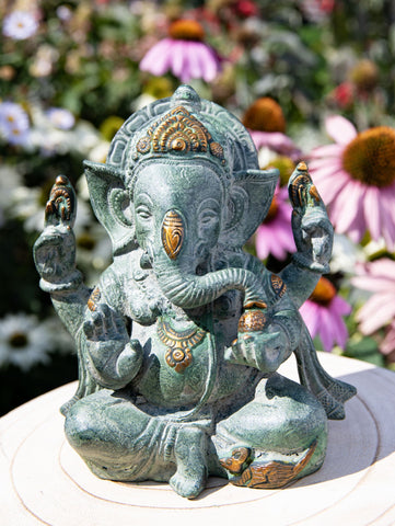 Ganesh Messing mit antik Grün und Gold Finish – Ansicht 2