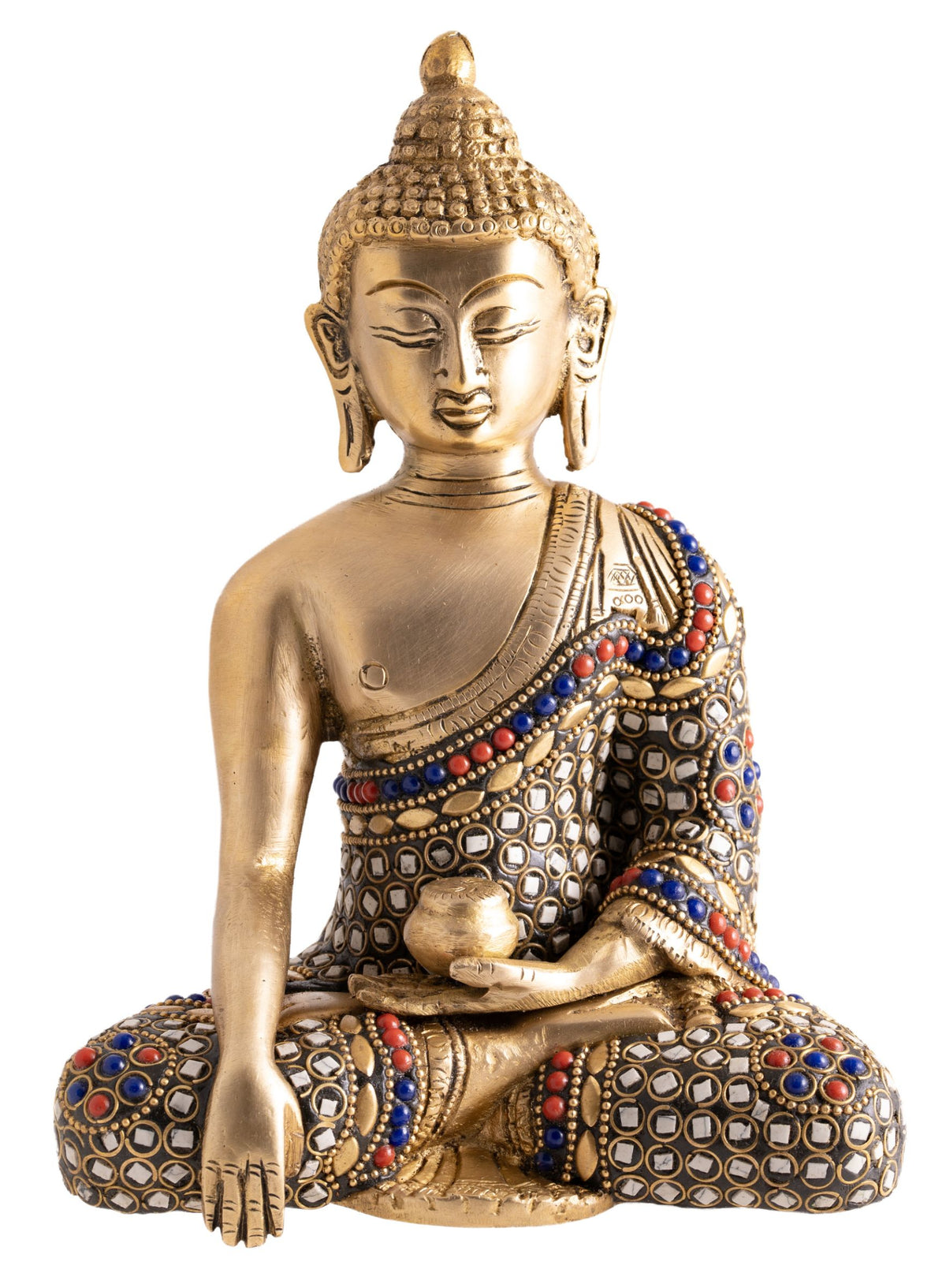 Buddha Shakyamuni Messing mit Steinkunst – Seelenecho