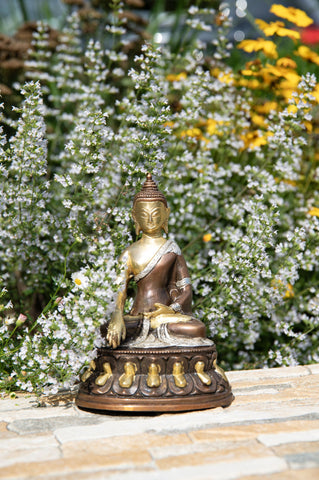 Buddha Shakyamuni Messing mit Gold, Silber, Braun Finish – Ansicht 2
