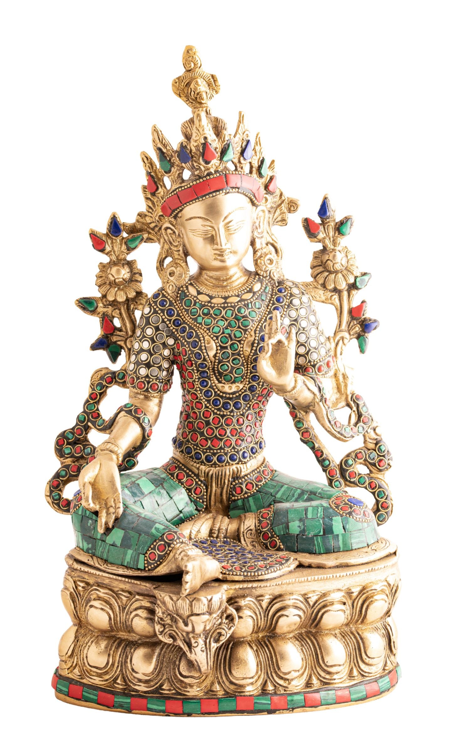 Grüne Tara kunstvoll mit Steinen, Messing – Seelenecho