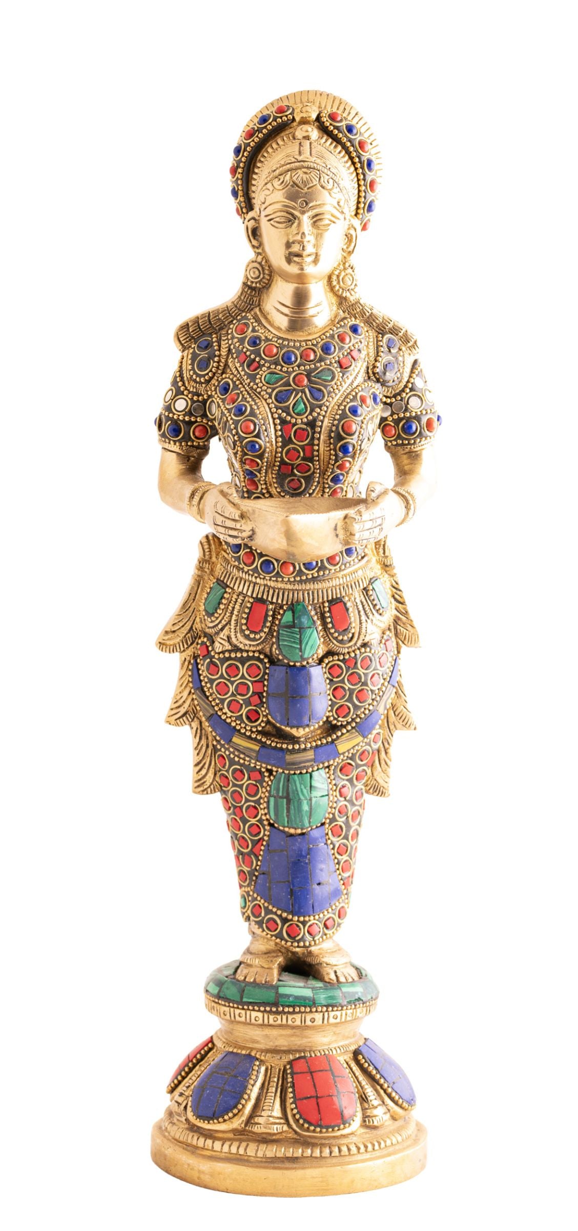 Lakshmi kunstvoll mit Steinen, Messing – Seelenecho