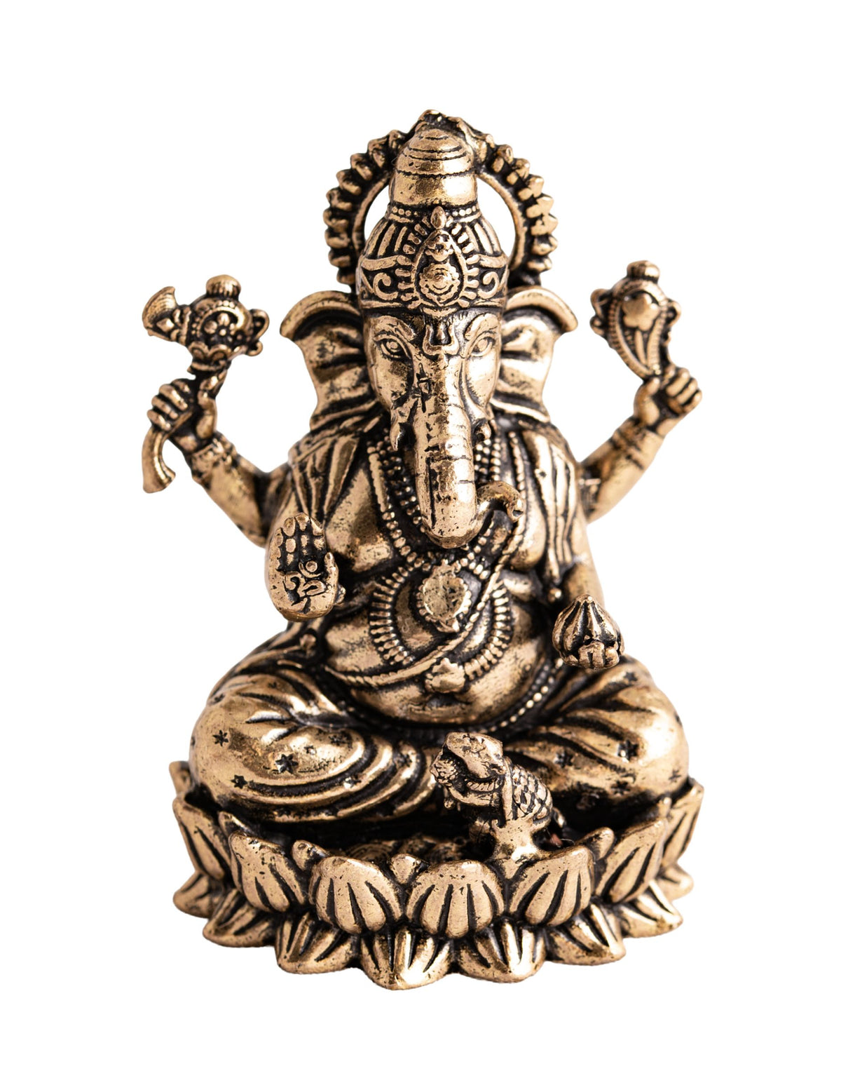 Ganesha auf Lotus hochwertiges Kunstobjekt, Messing – Seelenecho