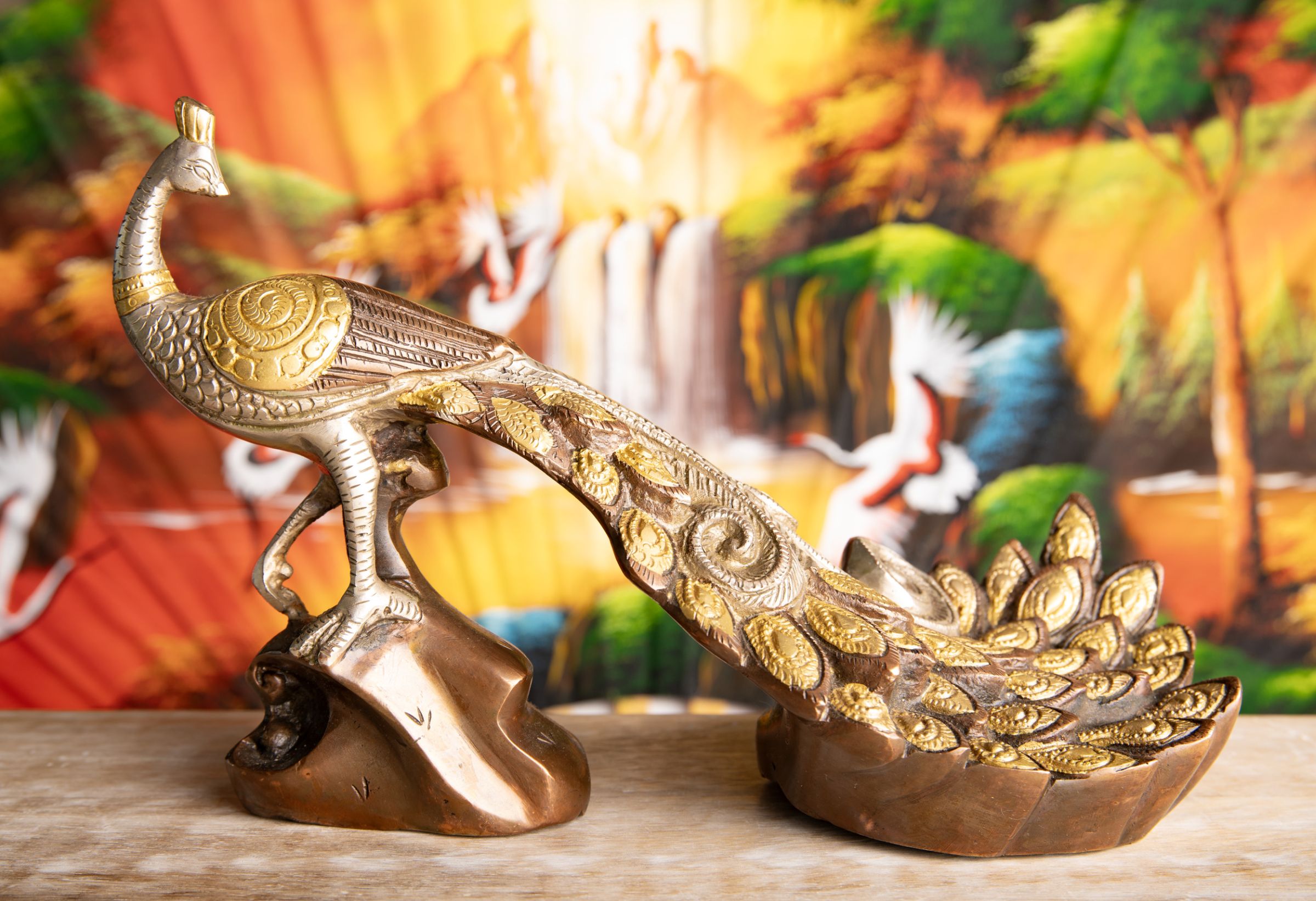 Mayura Pfau Messing, kunstvoll Nepali Orange, Gold – Ansicht 2