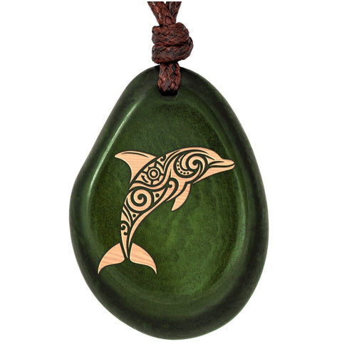 Taguanuss-Kette Grün Delfin – Seelenecho
