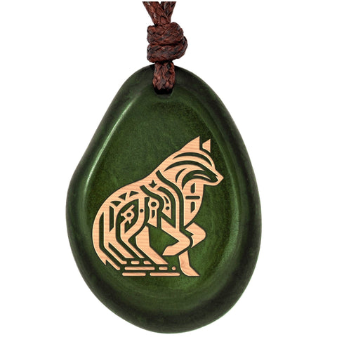 Taguanuss-Kette Grün Wolf II – Seelenecho