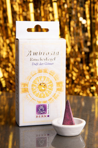 Räucherkegel „Ambrosia“ – Pyramidenform (inkl. Keramikhalter)