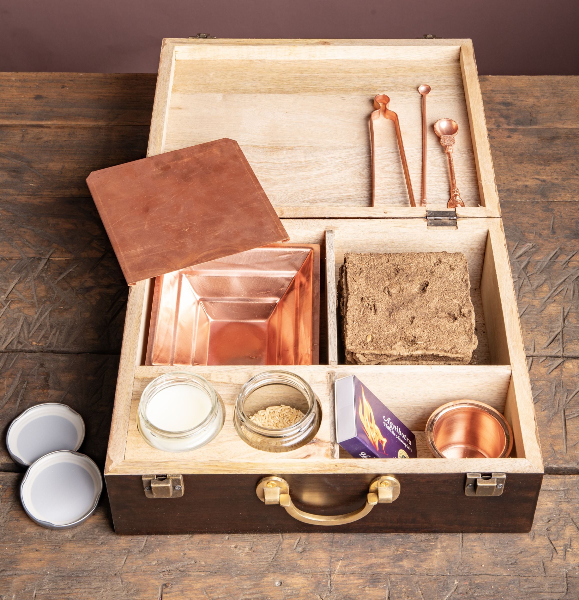 Agnihotra Holzkoffer inkl. 2 Gläser aus Mangoholz – Ansicht 3