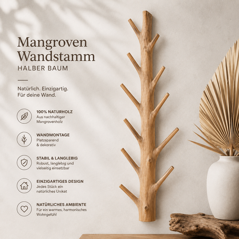 Mangrovenstamm Wandgarderobe – Natürliche Eleganz aus echtem Mangrovenholz – Produktansicht von Seelenecho