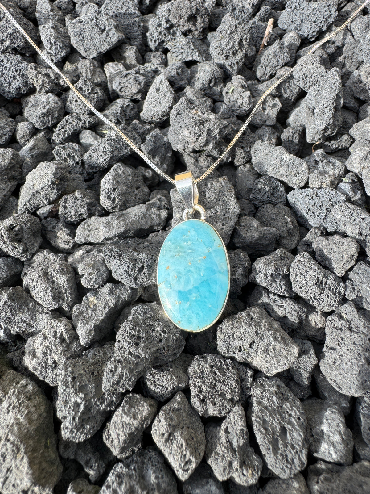 Larimar Anhänger 925 Sterling Silber – Ruhe & karibische Meeresenergie