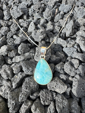 Larimar Anhänger 925 Sterling Silber – Ruhe & karibische Meeresenergie
