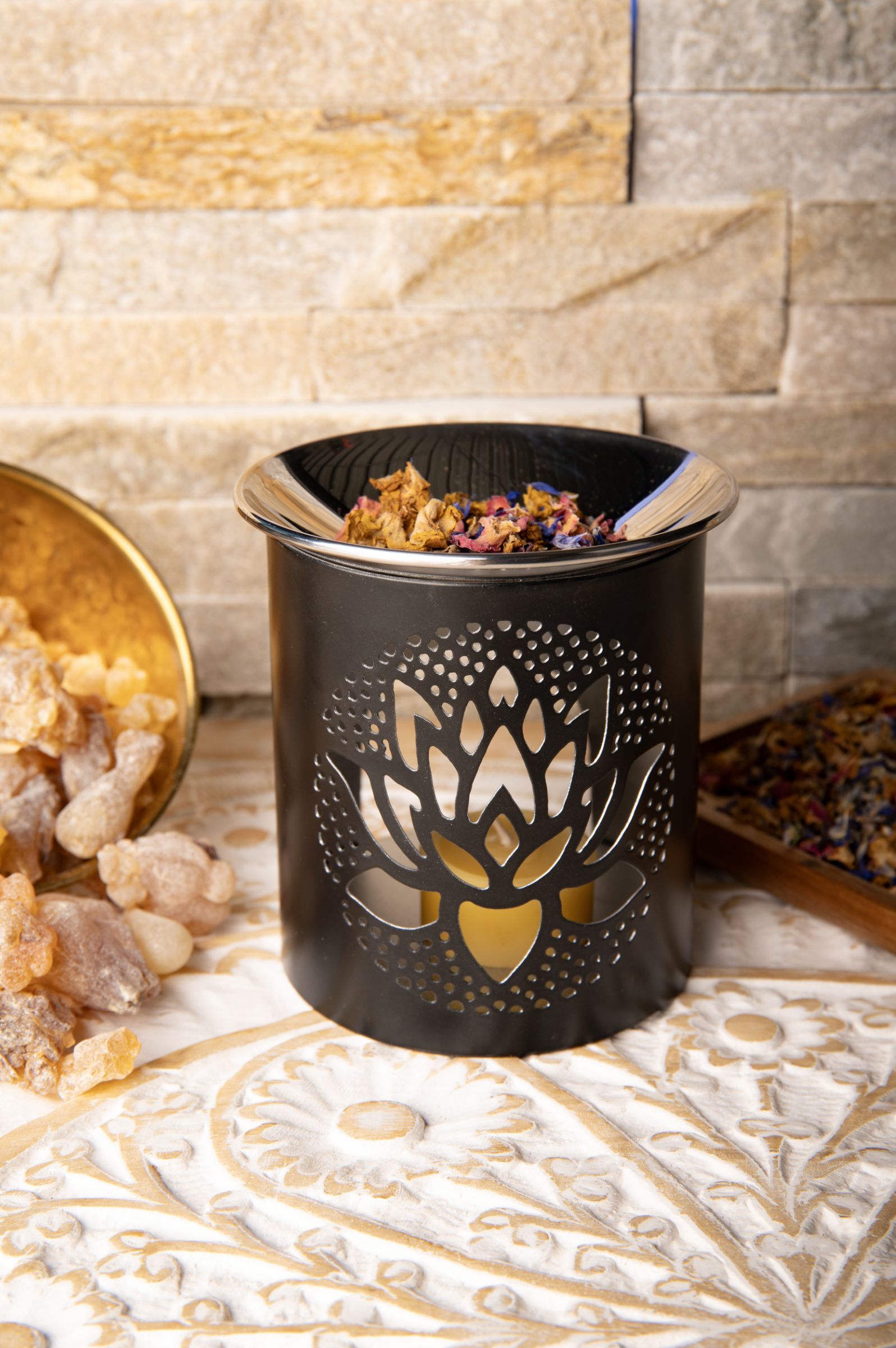 Räuchergefäß Lotus mit Edelstahlschale – Ansicht 2