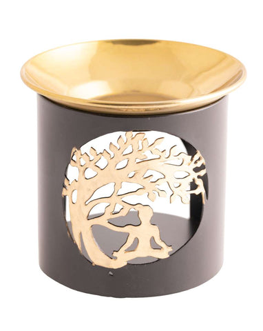 Räuchergefäß Buddha unterm Bodhibaummit goldener Edelstahlschale