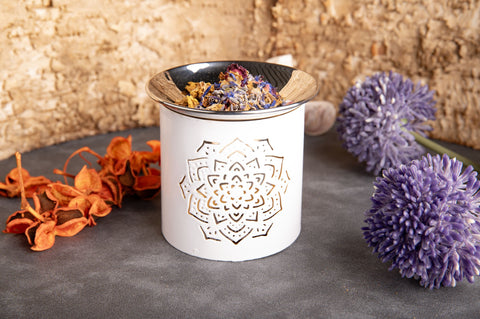 Räucherstövchen Mandala mit Edelstahlschale – Ansicht 2