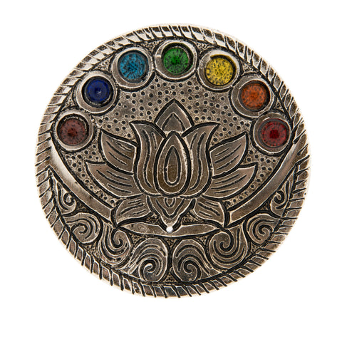 Lotusblume mit Chakraglassteinchen Weißmetallhalter – Seelenecho