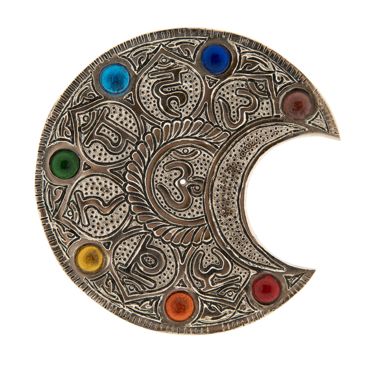Mond mit Chakraglassteinchen und Mantra Weißmetallhalter – Seelenecho