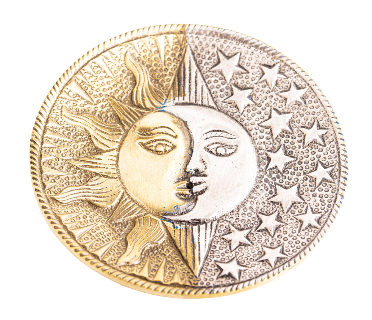 Sonne Mond Räucherhalter Weißmetall zweifarbig – Seelenecho