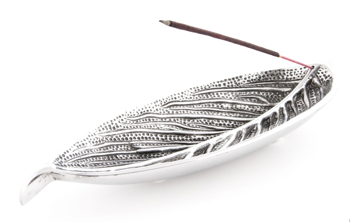 Räucherstäbchenhalter Blatt aus Weißmetall ca. 25 cm – Ansicht 2
