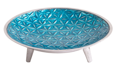 Schale dreibeinig Lebensblume Aluminium, türkis – Seelenecho