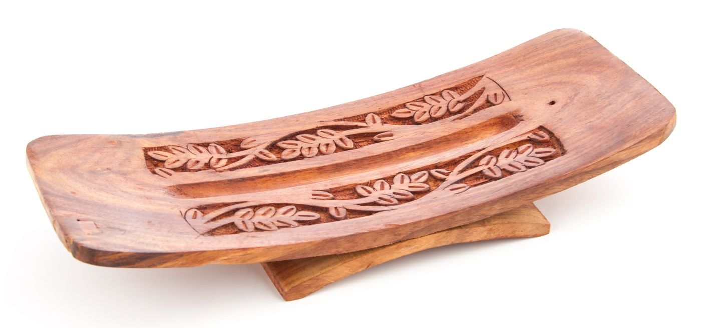 Räucherstäbchenhalter Blätter superbreit aus Holz 26 cm – Seelenecho