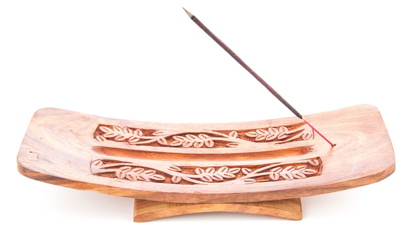 Räucherstäbchenhalter Blätter superbreit aus Holz 26 cm – Ansicht 2