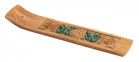 Keltischer Knoten mit Aventurin – Holzhalter für Räucherstäbchen