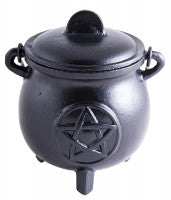 Großer Hexenkessel mit Pentagramm – Kraftvolles Räuchergefäß aus Gusseisen