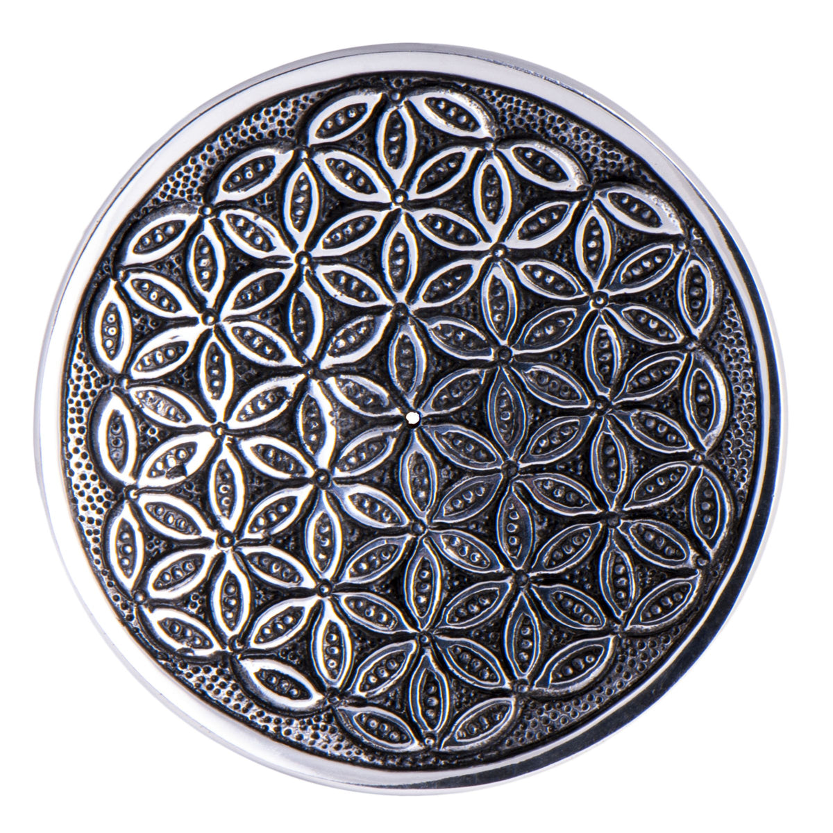 Stäbchenhalter Blume des Lebens Weißmetall, rund – Seelenecho