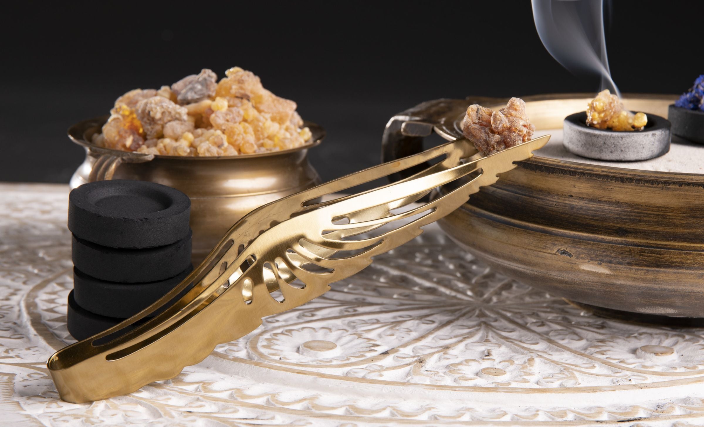 Räucherzange Engelsflügel gold – Ansicht 2