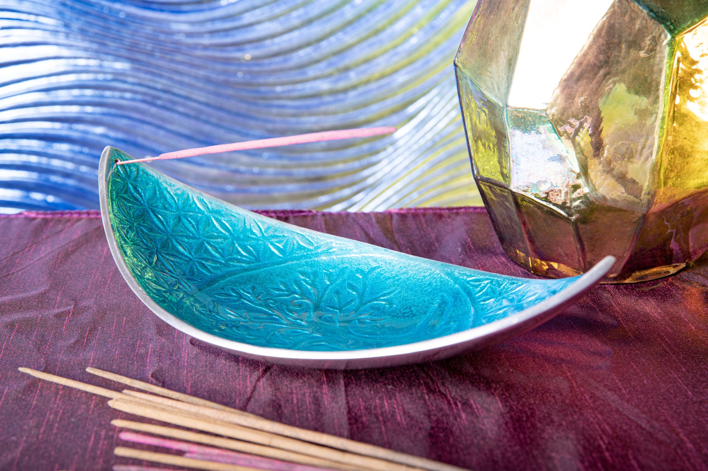 Schiffchen Yggdrasil/Lebensblume Aluminium, türkis – Ansicht 2