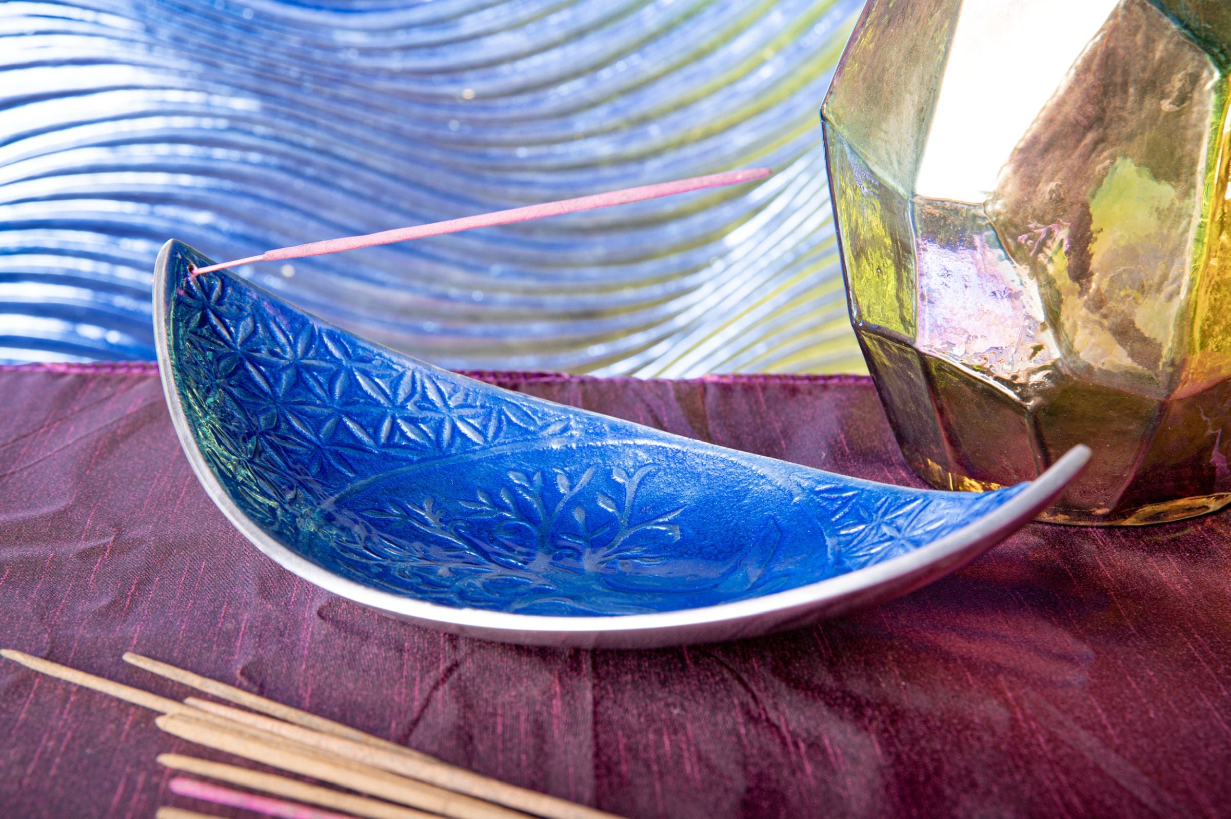 Schiffchen Yggdrasil/Lebensblume Aluminium, blau – Ansicht 2