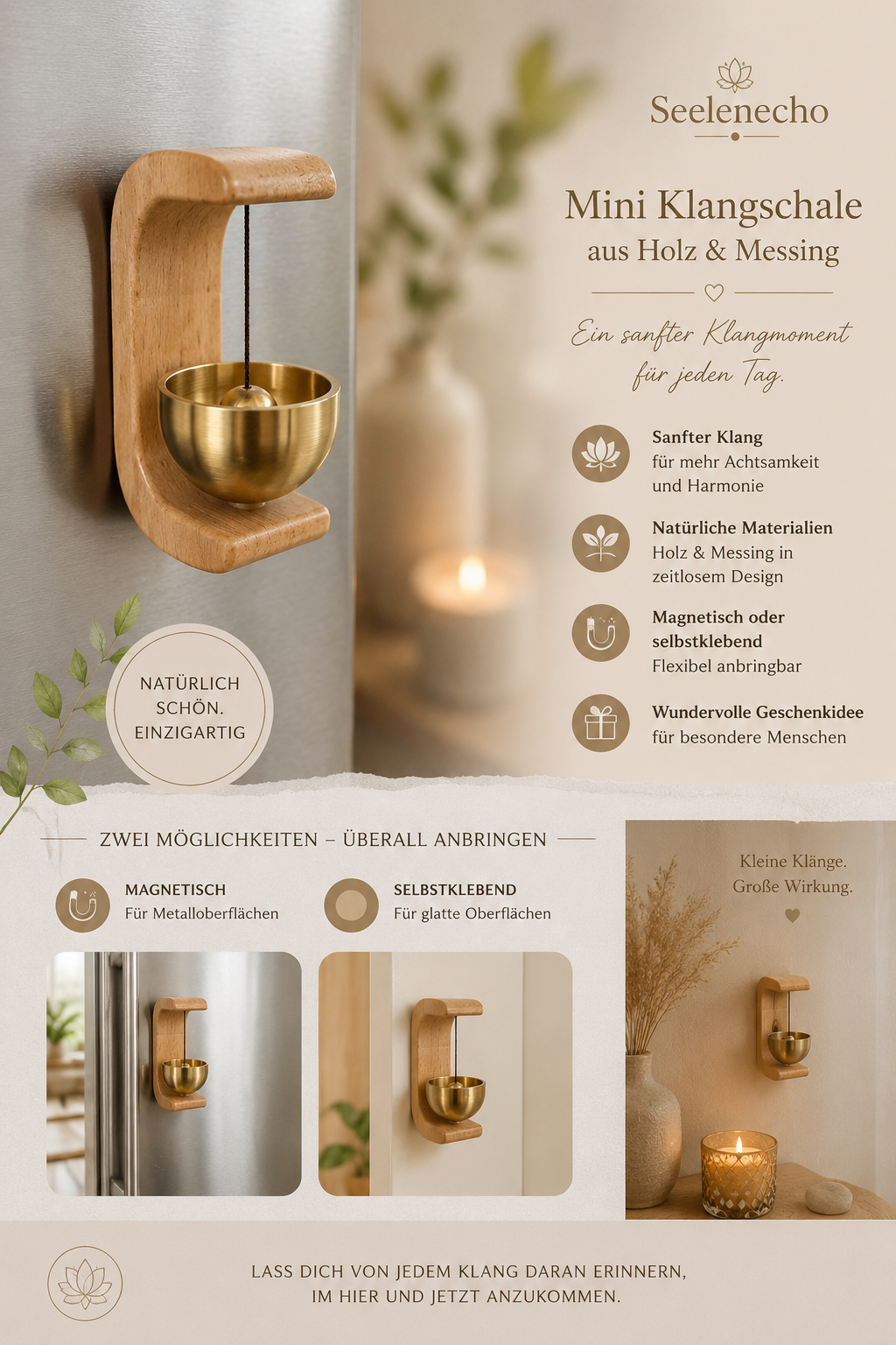 Mini Klangschale aus Holz &amp; Messing – Ein sanfter Klangmoment für jeden Tag