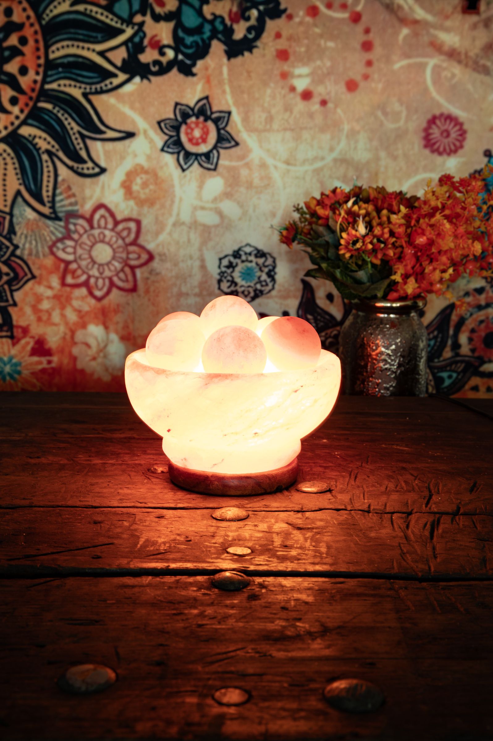 Salzkristalllampe Feuerschale Mit Salzkristallkugeln – Ansicht 2
