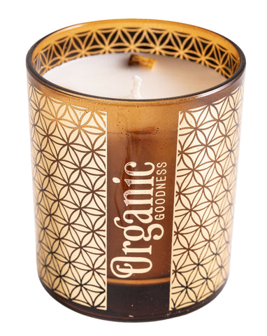 Organic Sojawachskerze Palo Santo und Zeder im Glas mit Holzspänen