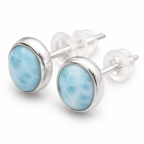 Larimar Ohrstecker Cabochon – 925er Silber