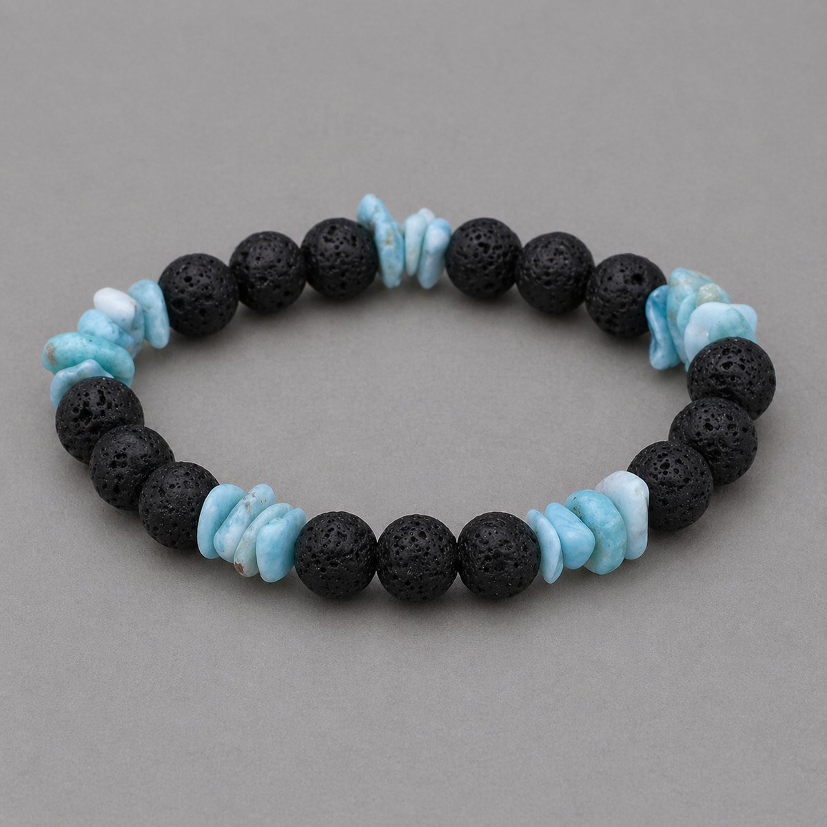Lava schwarz & Larimar Mix Armband – Ruhe, Erdung & Meeresenergie