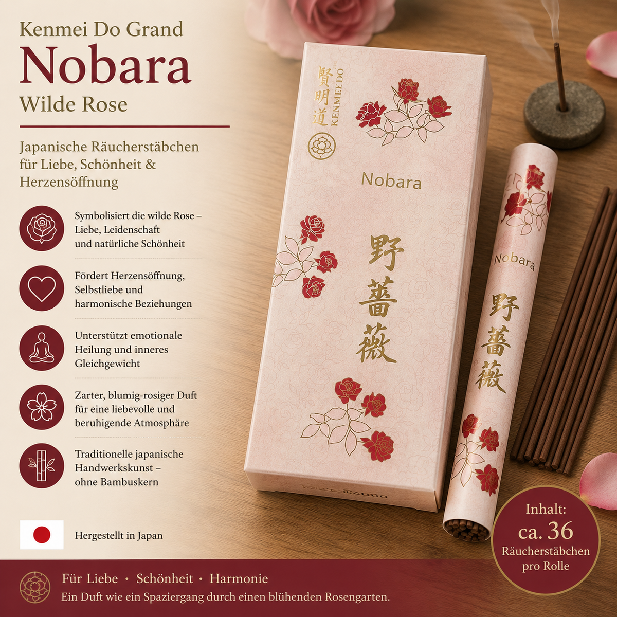 Kenmei Do Nobara – Wilde Rose | Japanische Räucherstäbchen für Harmonie & Herzenswärme