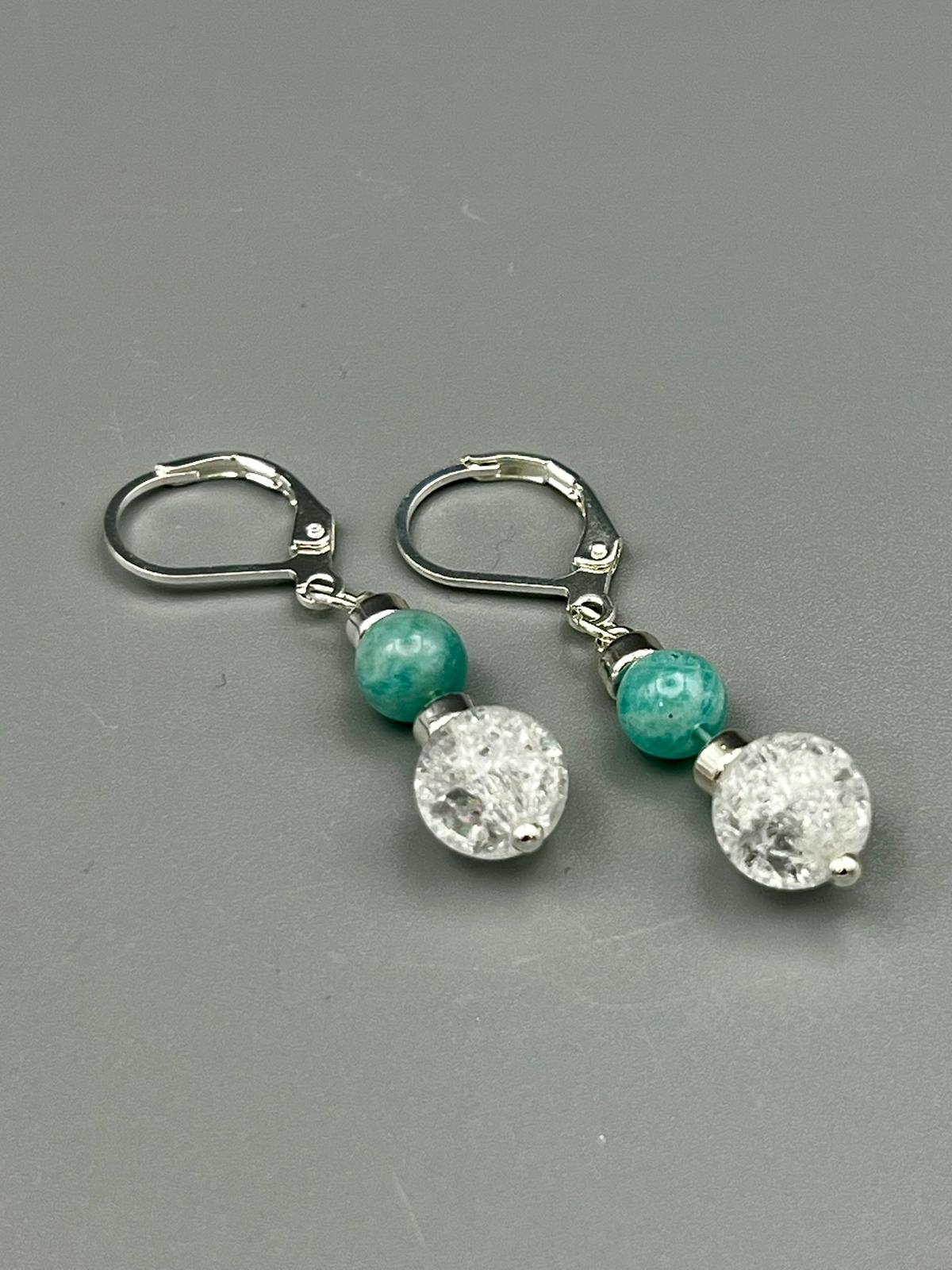 Amazonit Bergkristall Ohrringe handgefertigt 925 Silber