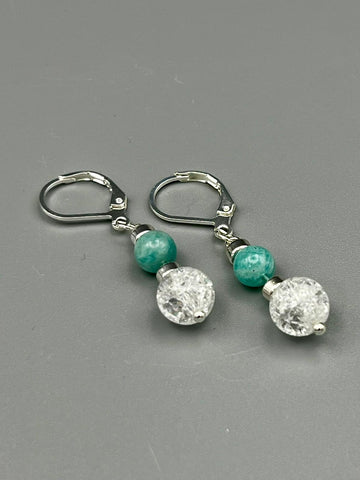 Amazonit Bergkristall Ohrringe handgefertigt 925 Silber