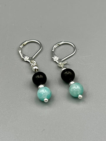 Onyx Amazonit Ohrringe handgefertigt 925 Silber