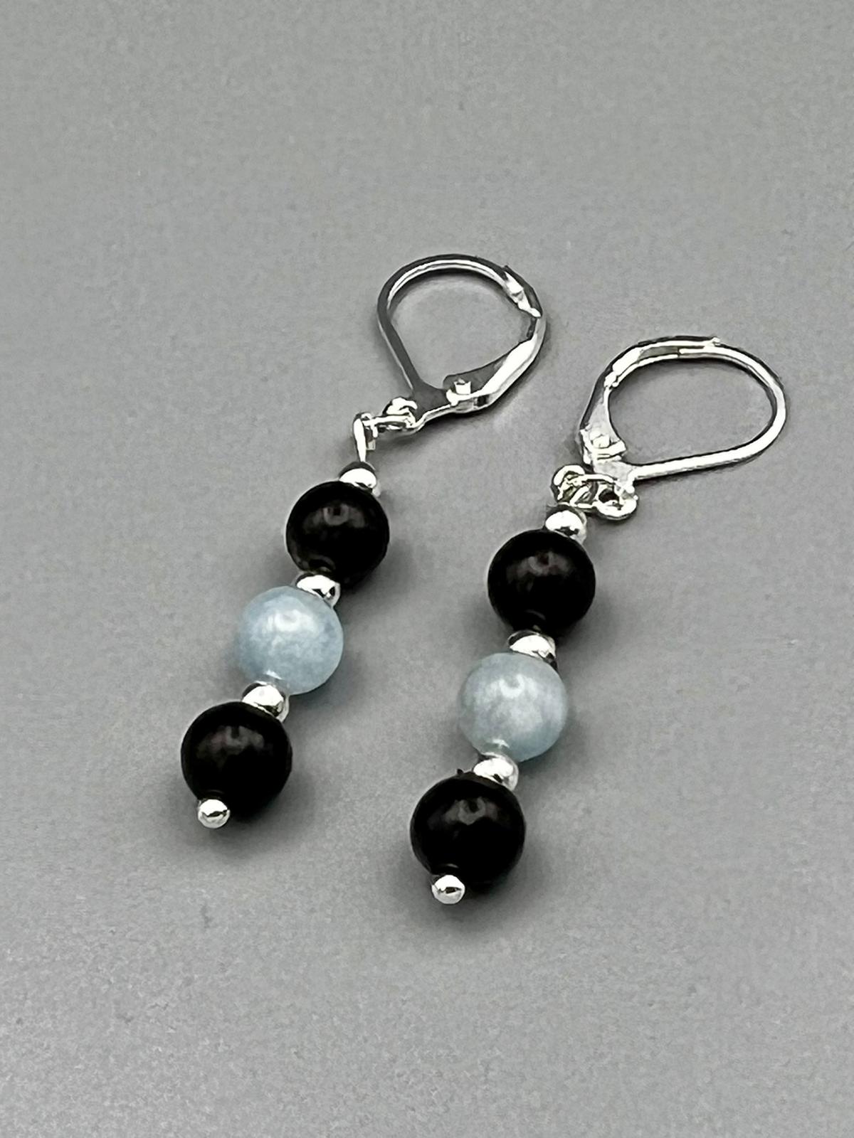 Onyx Aquamarin Ohrringe handgefertigt 925 Silber