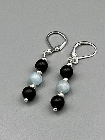 Onyx Aquamarin Ohrringe handgefertigt 925 Silber