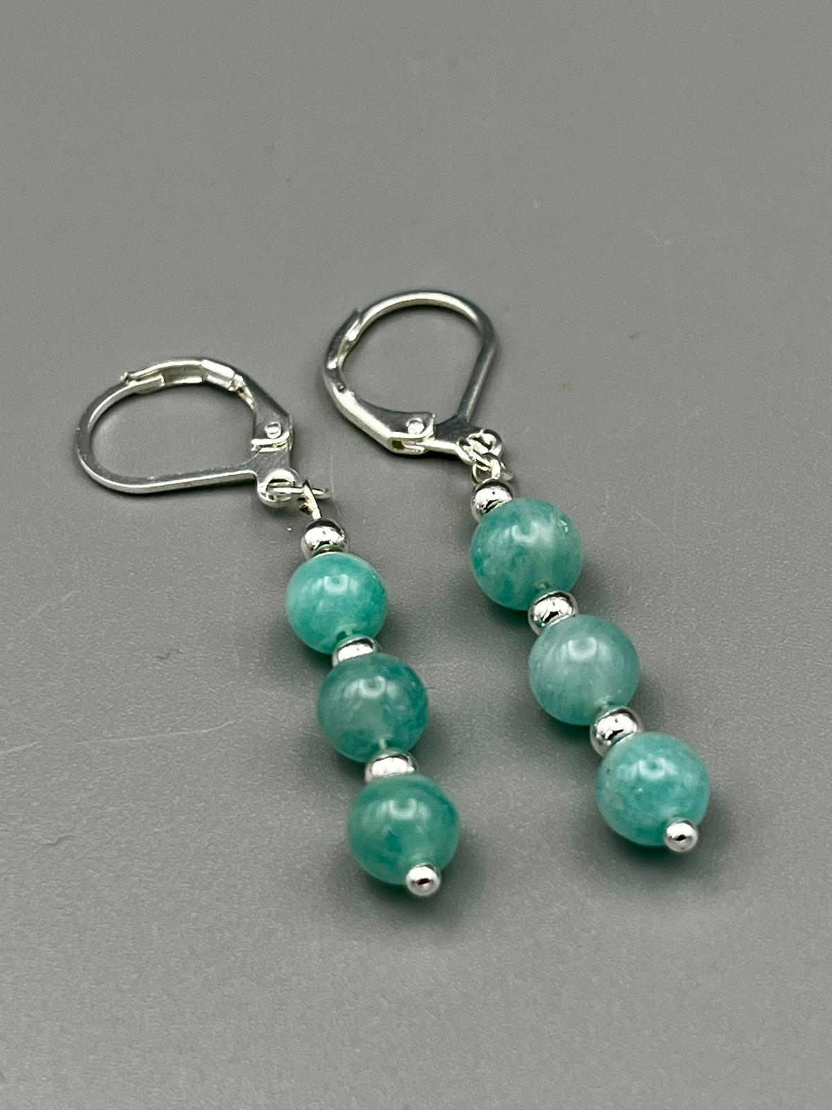 Amazonit Ohrringe dreireihig handgefertigt 925 Silber