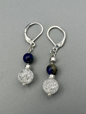 Lapislazuli Bergkristall Ohrringe handgefertigt 925 Silber